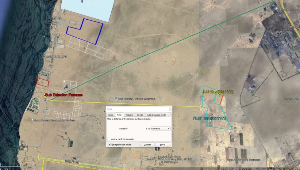 Distancia a la Sub Estacion Paracas 5.2 km Distancia a la Sub Estacion Paracas 5.2 km